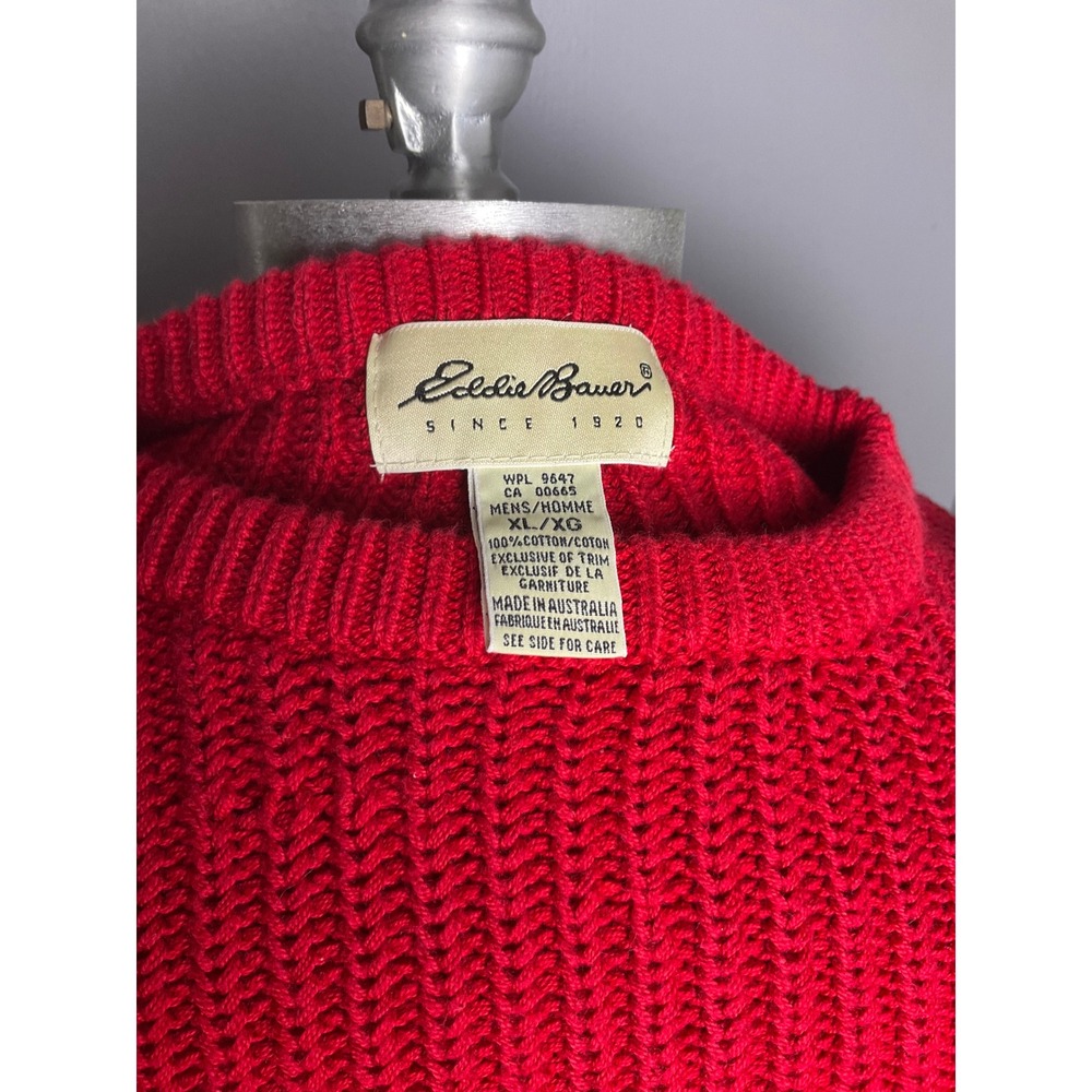 Vintage Eddie Bauer Mens XL Red Chunky Knit Cotton Sweater Made in Australia - Picture 2 of 2